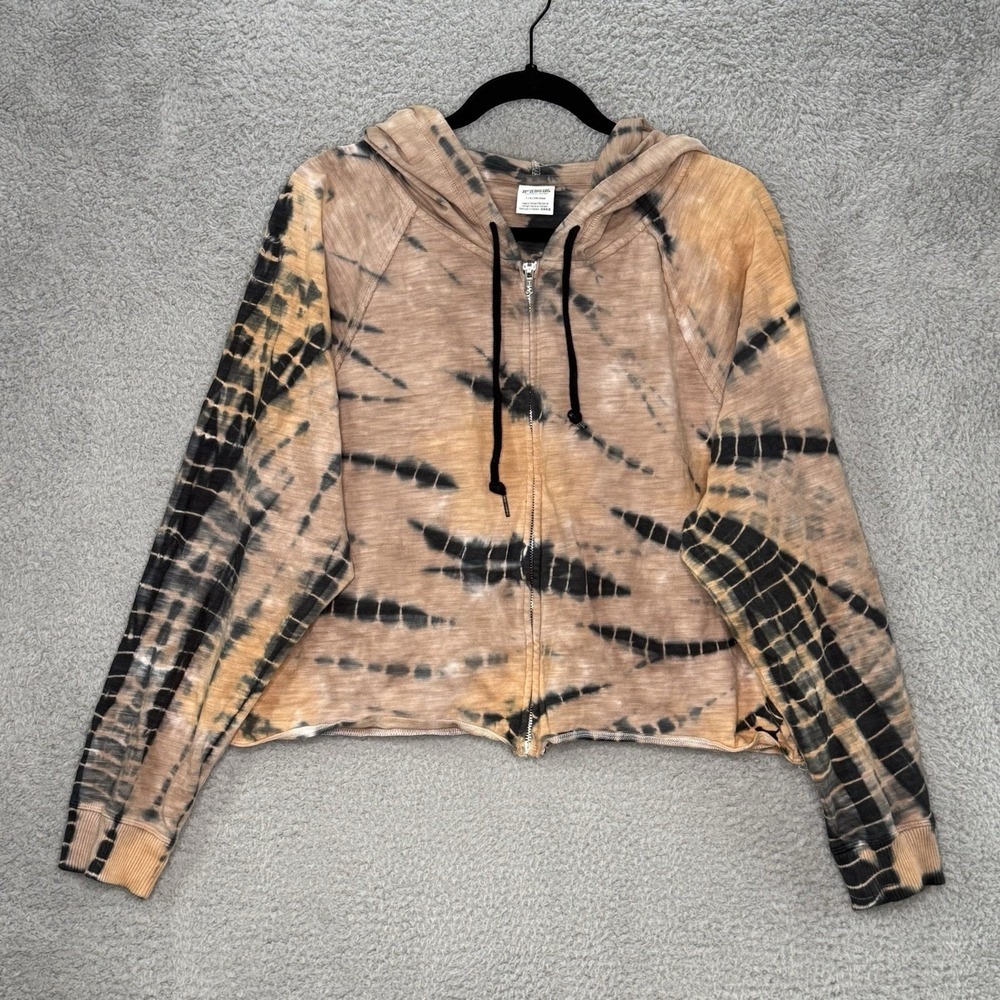 Victoria's Secret Pink Black Tie Dye Full-Zip Cropped Hoodie Jacket Womens L